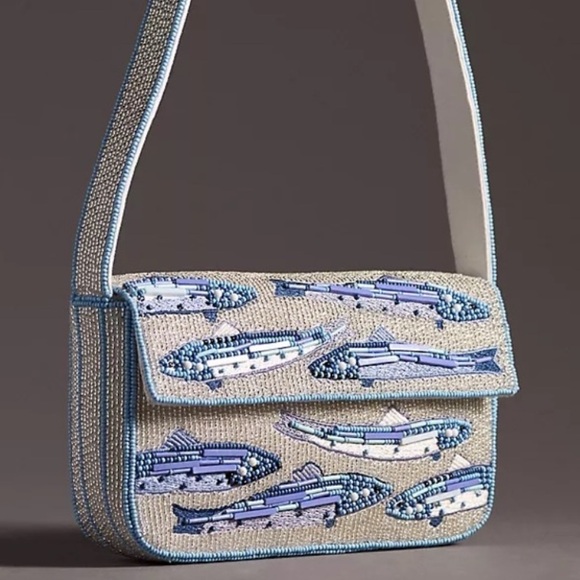 Anthropologie Handbags - Anthropologie Fiona Beaded Bag Food & Drink Sardines Fish Edition NWT